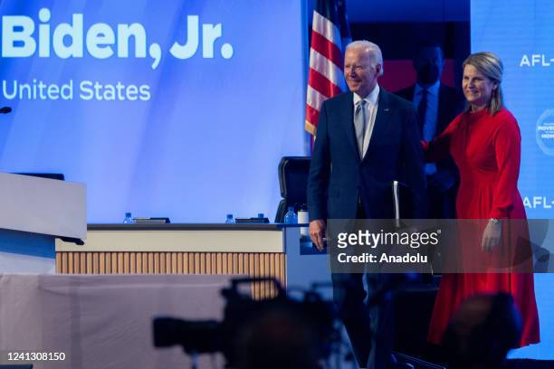 President Joe Biden arrives to speak at the AFL-CIO convention in Philadelphia, Pennsylvania on June 14th, 2022.