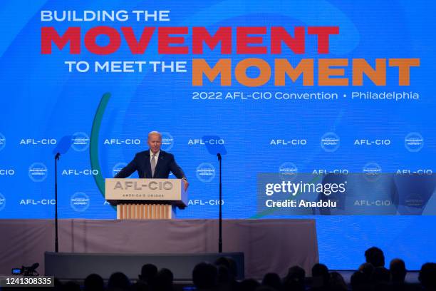 President Joe Biden speaks at the AFL-CIO convention in Philadelphia, Pennsylvania on June 14th, 2022.