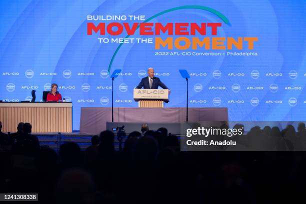 President Joe Biden speaks at the AFL-CIO convention in Philadelphia, Pennsylvania on June 14th, 2022.