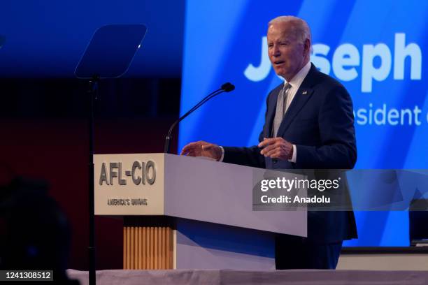 President Joe Biden speaks at the AFL-CIO convention in Philadelphia, Pennsylvania on June 14th, 2022.