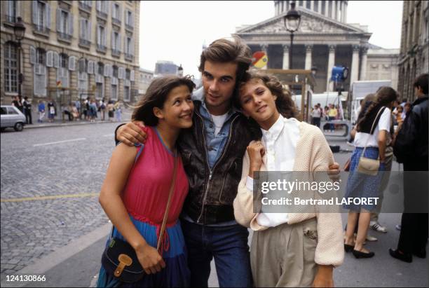 Sohie Marceau on the set of "La Boum II" in Paris, France in July, 1982 - Sophie Marceau, Pierre Cosso, Nathalie Riquet.