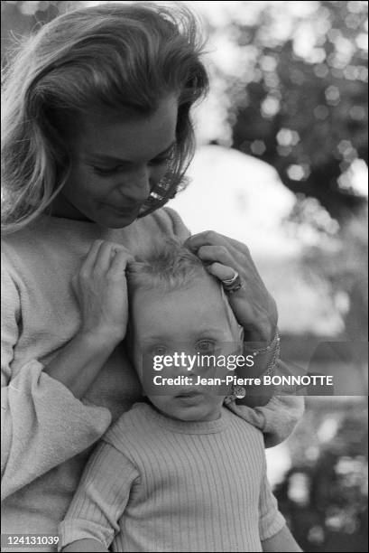 On set of "La Piscine" directed by Jacques Deray In Saint Tropez, France In August, 1968 - Romy Schneider and son David.