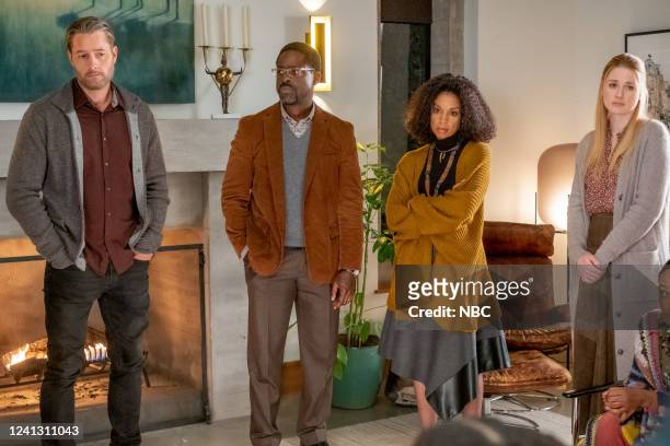 The Train Episode 617 -- Pictured: Justin Hartley as Kevin, Sterling K. Brown as Randall, Susan Kelechi Watson as Beth, Alexandra Breckenridge as...