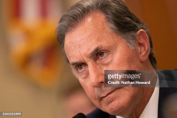 Rep. Gary Palmer listens to Governor Michelle Lujan Grisham of New Mexico and Governor Mark Gordon of Wyoming testify remotely on June 14, 2022 in...