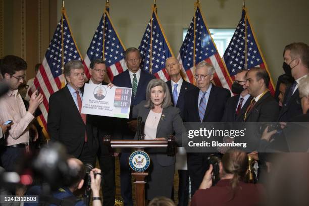 Senator Joni Ernst, a Republican from Iowa, speaks during a news conference following the weekly Republican caucus luncheon at the US Capitol in...