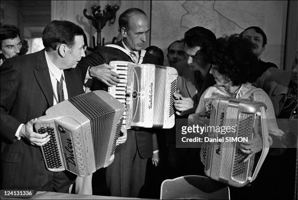 Valery Giscard d'Estaing at the international accordion festival In Paris, France On June 26, 1973 - Edouard Duleu, Valery Giscard d'Estaing, Andre...