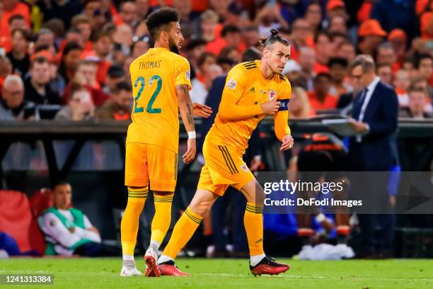 Gareth Bale of Wales and Sorba Thomas of Wales substitutes during the UEFA Nations League League A Group 4 match between Netherlands and Wales at...