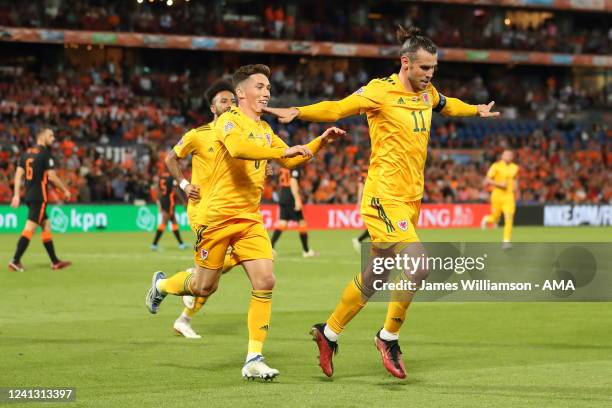 Gareth Bale of Wales celebrates after scoring a goal to make it 2-2 during the UEFA Nations League League A Group 4 match between Wales and...