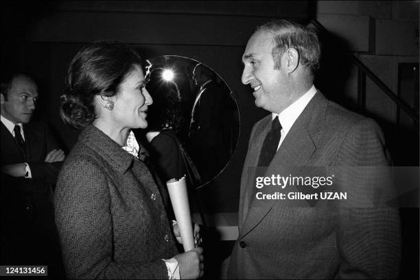 Jacques Chirac and Simone Veil leaving the council of ministers in Paris, France on November 18, 1974 - Simone Veil and Lucien Neuwirth.