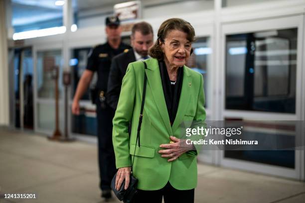 Sen. Dianne Feinstein walks through the Senate Subway on Capitol Hill on Tuesday, June 14, 2022 in Washington, DC.