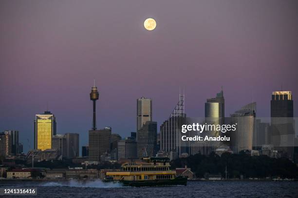 June 15: The full moon, otherwise known as a strawberry supermoon, is seen over the Skyline of the CBD in Sydney, Australia June 15, 2022.