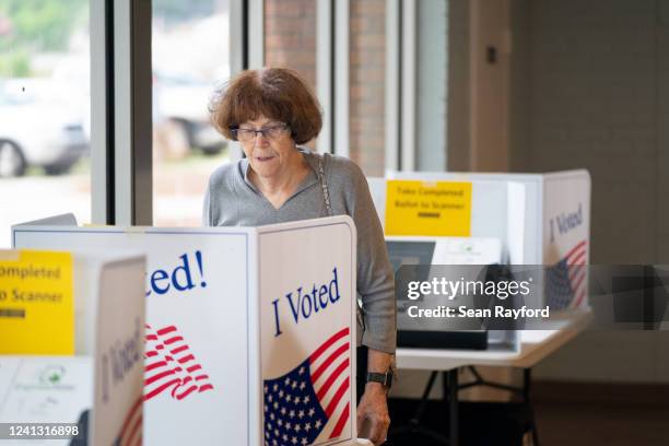 Voters go to the polls during midterm primary elections on June 14, 2022 in West Columbia, South Carolina. Maine, Nevada and North Dakota also held...