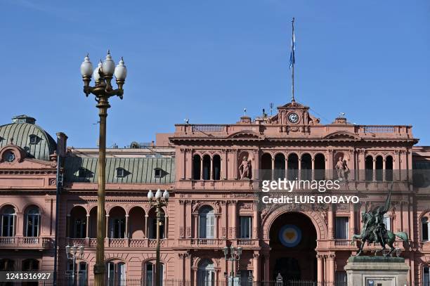 View of the Casa Rosada presidential palace in Buenos Aires, on May 30, 2022. - Casa Rosada presidential palace began its construction in 1873 until...