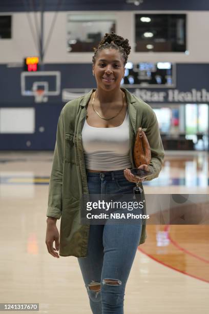 Tianna Hawkins of the Washington Mystics arrives to the arena before the game against the Phoenix Mercury on June 14, 2022 at Entertainment & Sports...