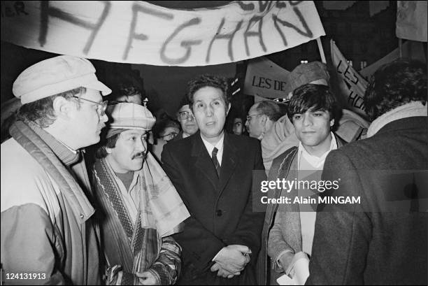 Archives: Ahmed Ben Bella in Paris, France on January 20, 1982 - Former Algerian president Ahmed Ben Bella at a demonstration to support the Afghan...