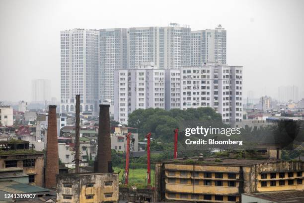 The Thang Long Tobacco Factory and skylines in Hanoi, Vietnam, on Saturday, June 11, 2022. Asian stocks posted modest declines as sentiment improved...