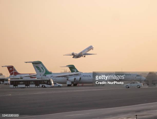 Iranian Zagros Airlines aircraft takes off from Tehrans International Mehrabad Airport on June 14, 2022.