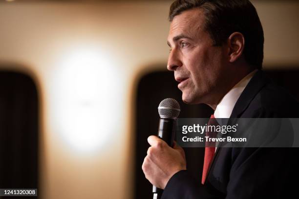 Adam Laxalt speaks to a crowd at an election night event on June 14, 2022 in Reno, Nevada. The Nevada primary is attracting national attention as...
