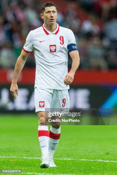 Robert Lewandowski during the UEFA Nations League match between Poland v Belgium, in Warsaw, Poland, on June 14, 2022.