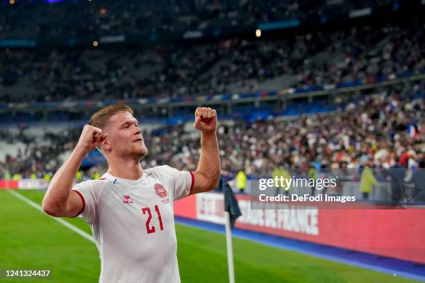 Andreas Cornelius of Denmark the player of Denmark celebrate after winning the UEFA Nations League League A Group 1 match between France and Denmark...