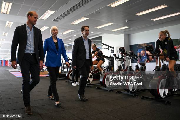 Prince William, Duke of Cambridge is given a tour by Head of women's football Baroness, Sue Campbell and Head of the English Football Association,...