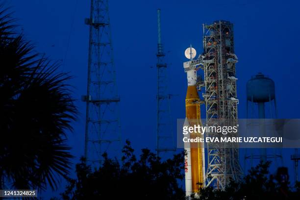 S Artemis I Moon rocket sits at Launch Pad Complex 39B at Kennedy Space Center, in Cape Canaveral, Florida, on June 15, 2022. NASA is aiming for June...