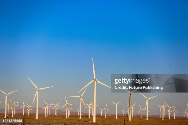 View of a wind farm in Yumen in northwest China's Gansu province Sunday, June 12, 2022.