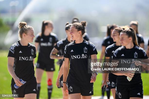 Illustration picture shows a training session of the Belgium's national women's soccer team the Red Flames, Wednesday 15 June 2022 in Tubize. The Red...