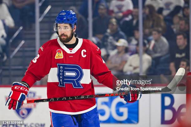 Look on Laval Rocket defenceman Xavier Ouellet during game 4 of the Calder Cup Eastern Final between the Springfield Thunderbirds versus the Laval...