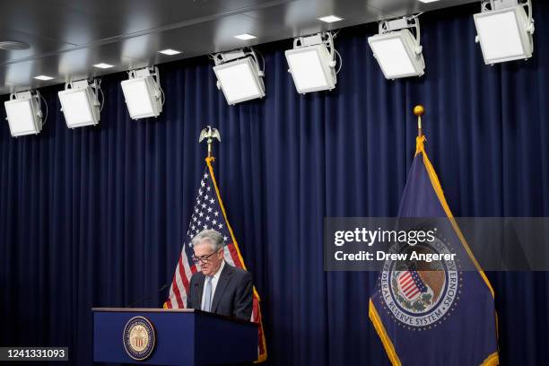 Federal Reserve Board Chairman Jerome Powell speaks during a news conference following a meeting of the Federal Open Market Committee at the...