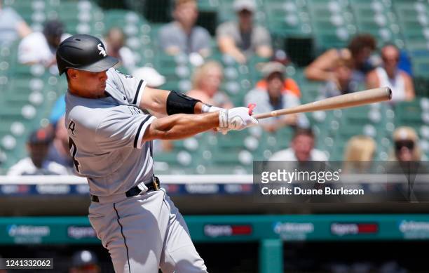 Seby Zavala of the Chicago White Sox hits a two-run home run against the Detroit Tigers during the fifth inning at Comerica Park on June 15 in...