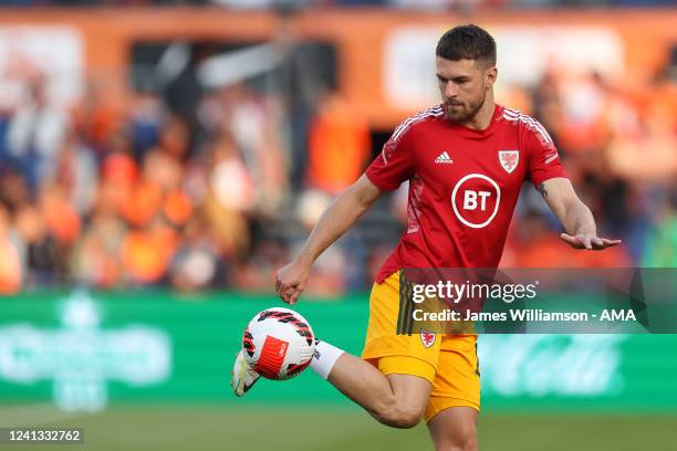 Aaron Ramsey of Wales during the UEFA Nations League League A Group 4 match between Wales and Netherlands at Feijenoord Stadion on June 14, 2022 in...