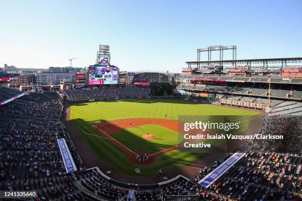 General view as the Cleveland Guardians take on the Colorado Rockies at Coors Field on June 15, 2022 in Denver, Colorado.