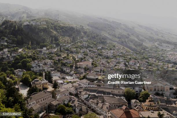 The historic city of Gjirokaster is pictured on May 24, 2022 in Gjirokaster, Albania.