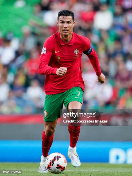 Cristiano Ronaldo of Portugal during the UEFA Nations league match between Portugal v Czech Republic at the Estadio Jose Alvalade on June 9, 2022