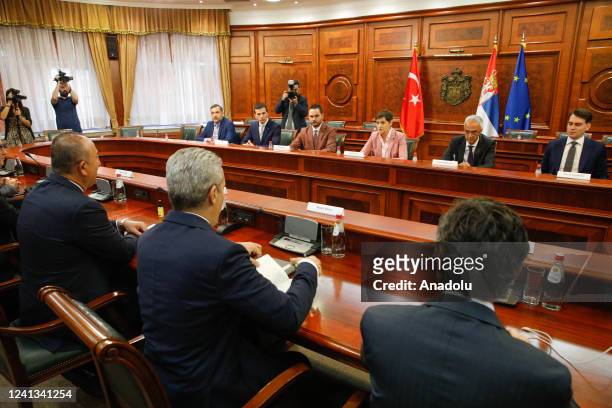 Turkish Foreign Minister Mevlut Cavusoglu meets with Serbian Prime Minister Ana Brnabic in Belgrade, Serbia on June 16, 2022.