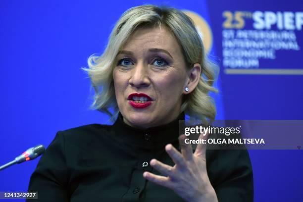 Russian Foreign Ministry spokeswoman Maria Zakharova attends the Saint Petersburg International Economic Forum in Saint Petersburg on June 16, 2022.