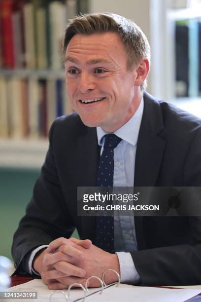 Britain's minister for Families Will Quince speaks at a roundtable hosted by Britain's Catherine, Duchess of Cambridge, with members of the...