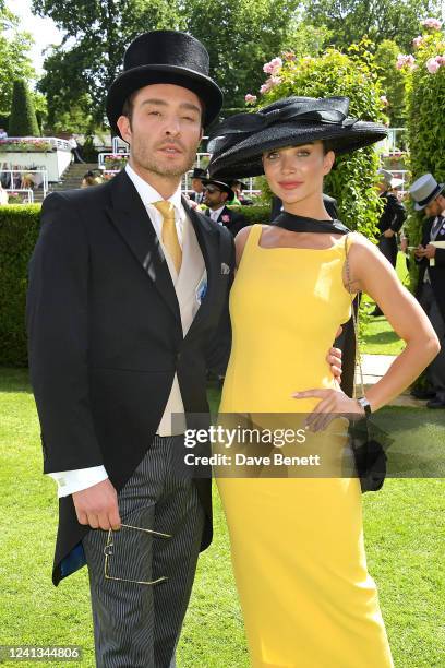 Ed Westwick and Amy Jackson attend Royal Ascot 2022 at Ascot Racecourse on June 16, 2022 in Ascot, England.