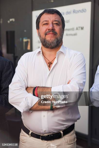 Lega political party leader Matteo Salvini attends a rally for the elections in Piazza IV Novembre on June 09, 2022 in Sesto San Giovanni, Italy.