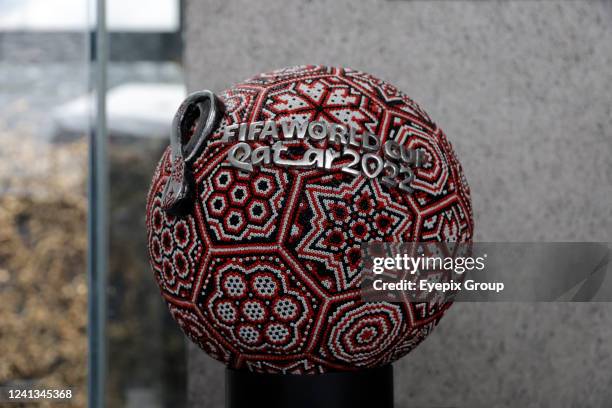 Trophies are seen during the inauguration of the diplomatic headquarters of the State of Qatar in Mexico Heading to the Qatar World Cup. On Jun 15,...