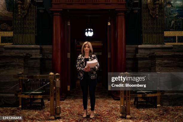 State Senator Katie Muth, a Democrat from Pennsylvania, at the Pennsylvania State Capitol in Harrisburg, Pennsylvania, U.S., on Wednesday, March 30,...
