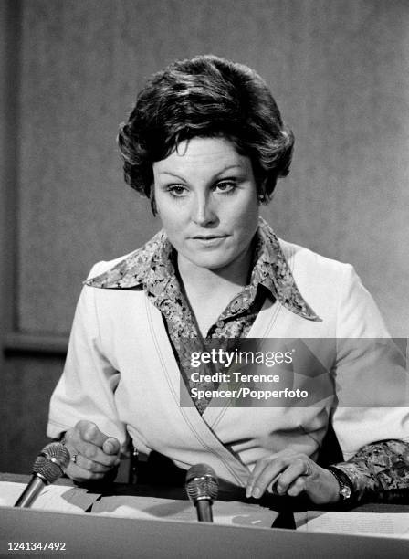 Angela Rippon, BBC television newsreader, in London, circa May 1976.