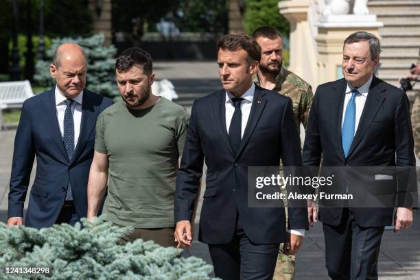 Ukrainian President Volodymyr Zelensky, France's President Emmanuel Macron, German Chancellor Olaf Scholz and Italian Prime Minister Mario Draghi...