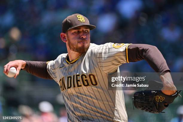 Joe Musgrove of the San Diego Padres pitches in the first inning against the Chicago Cubs at Wrigley Field on June 16, 2022 in Chicago, Illinois.