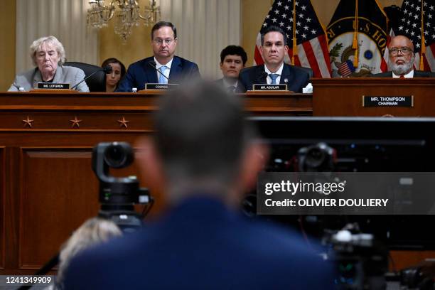 Democratic Representative Zoe Lofgren, John Wood, committee investigative staff counsel, US Democratic Representative Pete Aguilar and US...