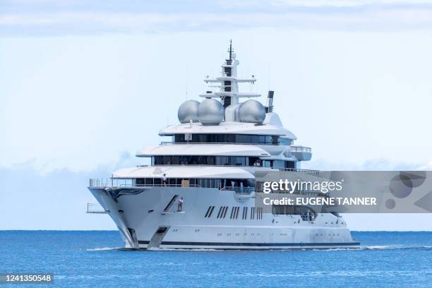 The yacht Amadea of sanctioned Russian Oligarch Suleiman Kerimov, seized by the Fiji government at the request of the US, arrives at the Honolulu...