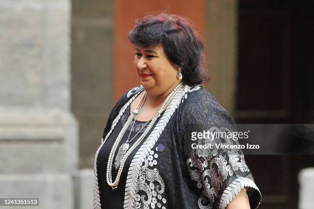 Ines Abdel Dayem minister of culture, during the Conference of the ministers of culture of the Mediterranean organized in Naples at the Royal Palace.