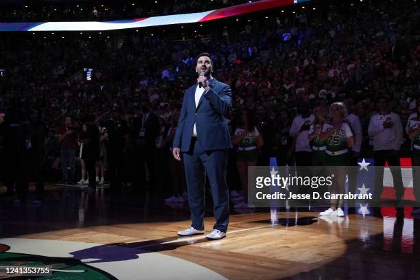 Singer, Fran Rogers performs the National Anthem before Game Six of the 2022 NBA Finals on June 16, 2022 at TD Garden in Boston, Massachusetts. NOTE...