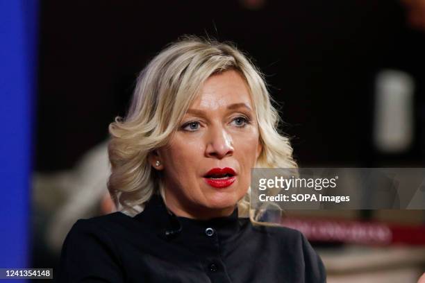 Maria Zakharova, Director, Department of Information and the Press, Ministry of Foreign Affairs of the Russian Federation, seen during the interview...